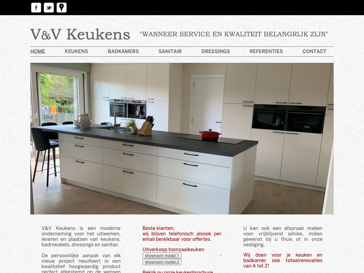 De website van V&V Keukens zoals die vandaag online staat